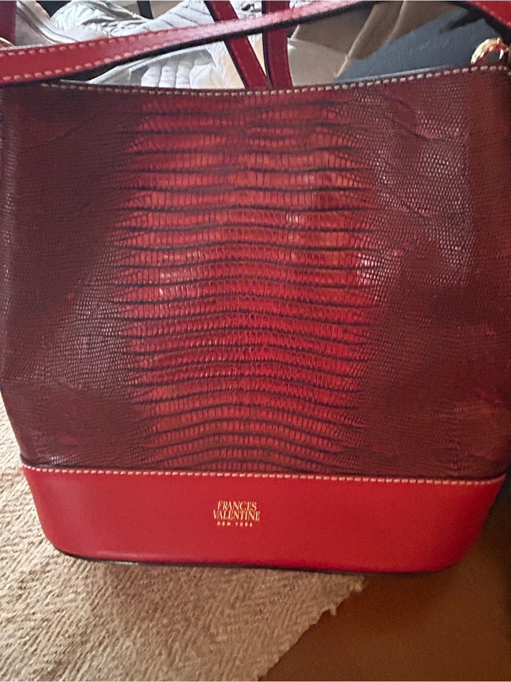 Frances Valentine Red Textured Tote with Smooth Base